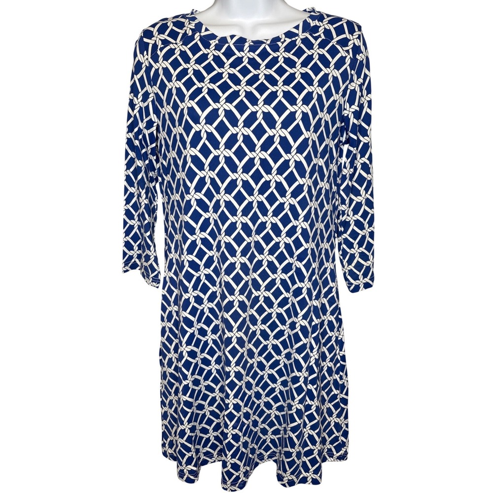 Barbara Gerwit Womens Blue Geometric Rope Shift Tunic Dress Sz S Preppy Nautical